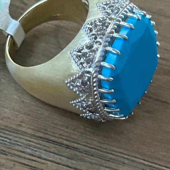 Rarities Carol Brodie Gold Plated Turquoise Colored Magnesite Diamond Ring 7 NWT - Picture 11 of 15